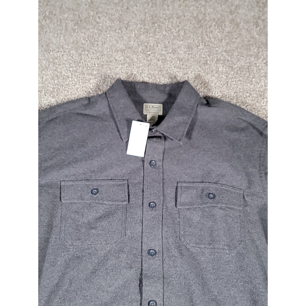 LL Bean Shirt 2XL Gray Men Chamois Flannel Long Sleeve Button Up Heavyweight NWT - Picture 6 of 16
